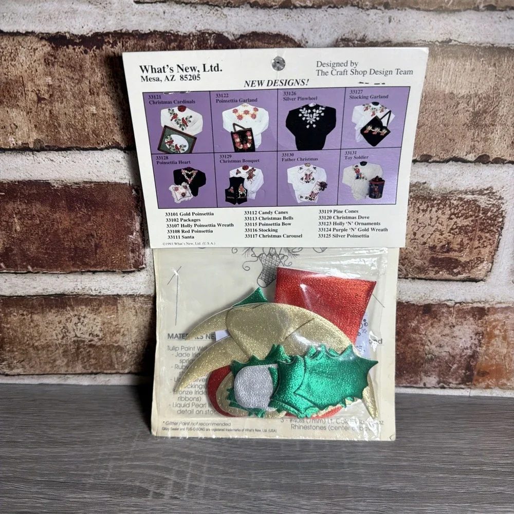 VTG Glitzy Shirts Iron On Applique Kit Stocking Garland Ugly Christmas Sweater